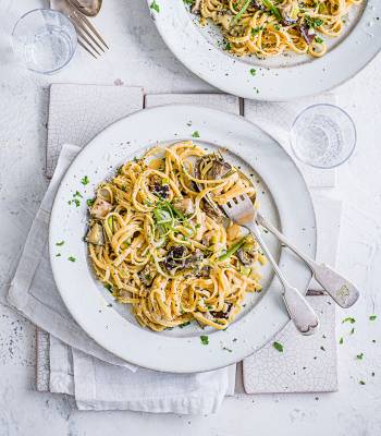 Miso aubergine linguine