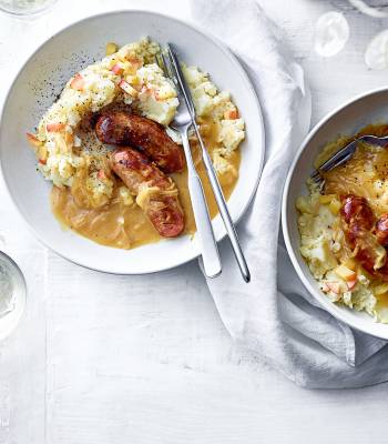 Sausages with parsnip and apple mash