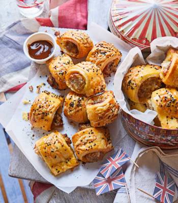 Cheddar and pickled onion sausage rolls