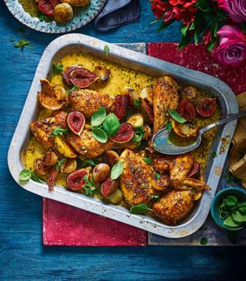 Roast chicken with figs and shallots