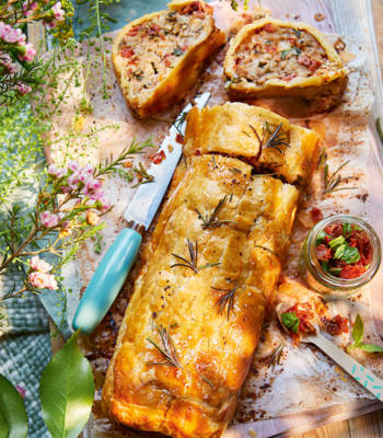 Giant sundried tomato and mozzarella sausage roll
