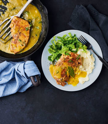 Milk-braised pork steaks with cabbage