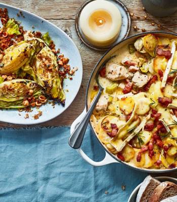 Chicken tartiflette pie
