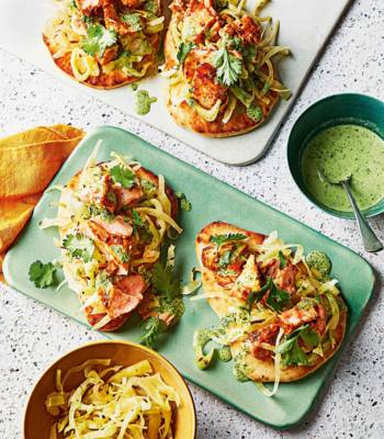 Flatbreads with spiced salmon and zesty slaw