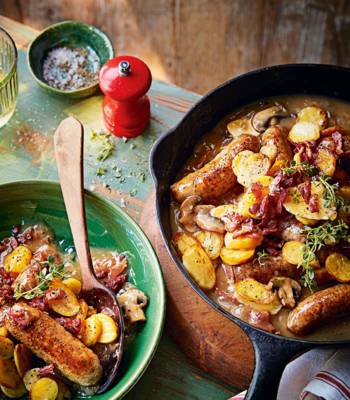 Lazy caramelised onion sausage hotpot