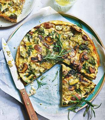 Spinach, mushroom and stilton crustless quiche
