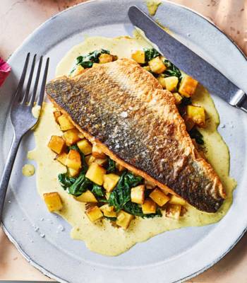 Sea bass with spiced potato and curry sauce
