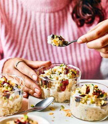 Cardamom, rose and pistachio rice pudding