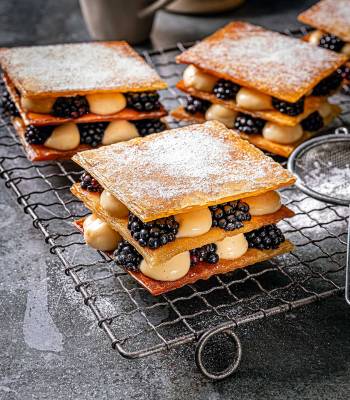 Blackberry and sage filo stacks