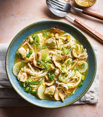 Shiitake, chicken and miso noodle soup