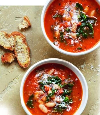 Kale and white bean soup with Parmesan toasts