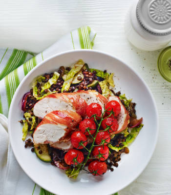 Parma ham chicken with lentils