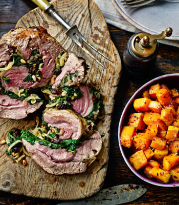 Roast shoulder of lamb with spinach stuffing