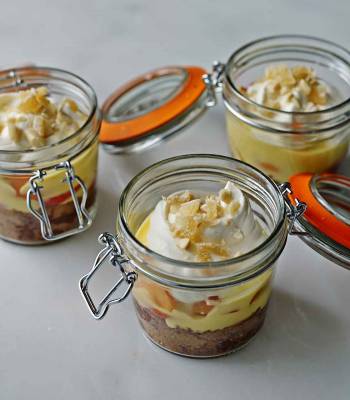Apricot and ginger trifles in a Kilner jar