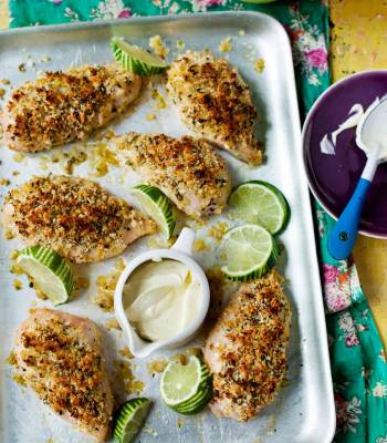 Crumbed lime chicken with zesty mayonnaise