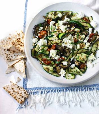 Aubergine, courgette and feta salad