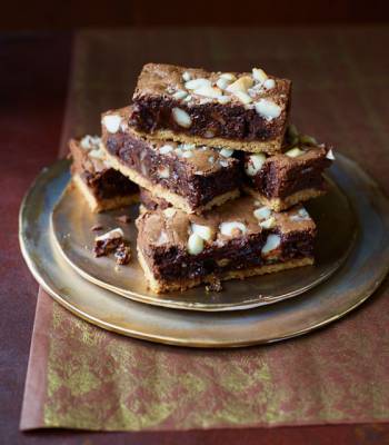 Macadamia, rum and raisin brownie shortbread bars 
