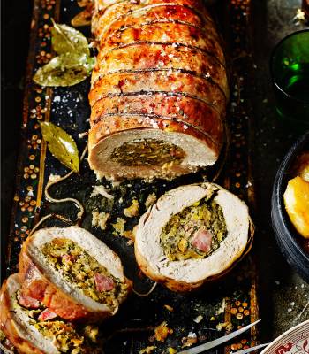 Roast turkey breast with apricot, gammon and pistachio stuffing 