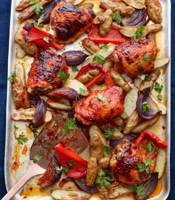 Sticky marmalade chicken traybake