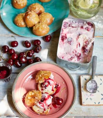 Yogurt and cherry ice cream sandwiches