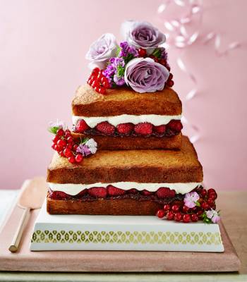 Naked citrus, raspberry and coconut celebration cake