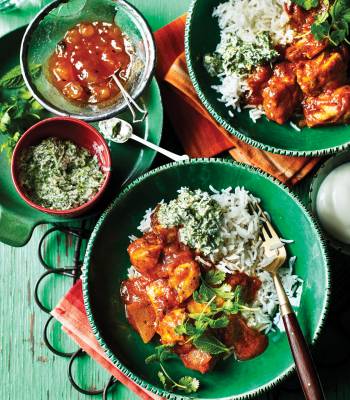 Chicken rogan josh with mint and coriander relish