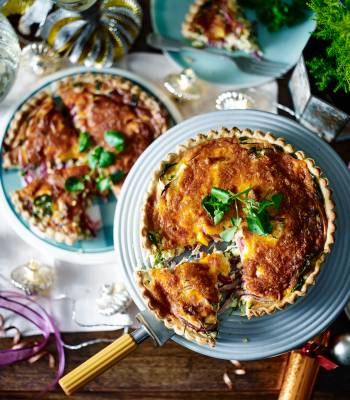 Red Leicester, pickled onion and watercress quiche