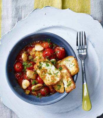 Greek butter beans with halloumi