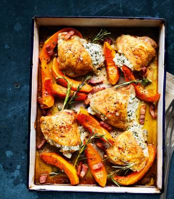 Chicken and goats' cheese traybake