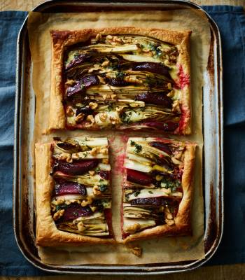 Beetroot, chicory and blue cheese tart