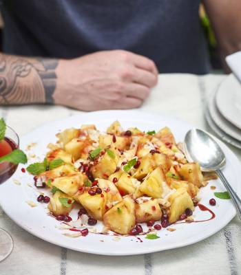 Pineapple, coconut, mint and pomegranate salad