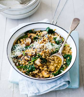 Wild mushroom ‘speltotto’ with pine nuts