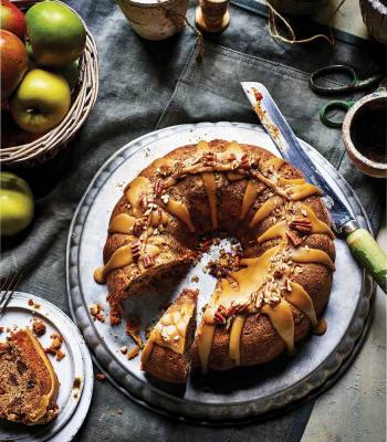 Spiced apple cake with maple syrup glaze