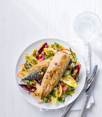 Mackerel with chicory, apple and walnuts