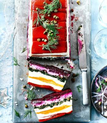 Rainbow vegetable and whipped feta terrine