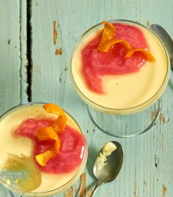 Rhubarb and orange panna cotta with Bird's Custard