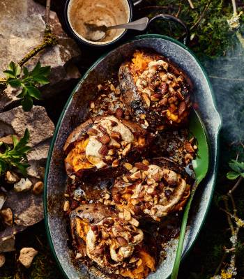Sweet potatoes with almond tahini