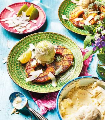 Caramelised pineapple with Malibu ice cream