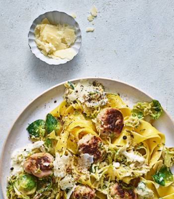 Sausage meatball and sprout pasta