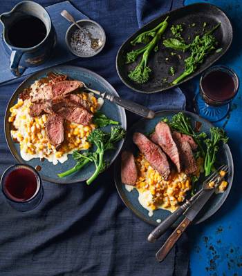 Balsamic steak with cheesy creamed corn