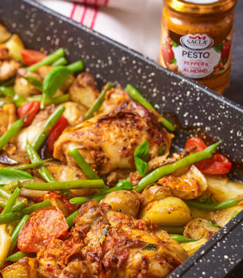 Sponsored: Chicken and pesto traybake from Sacla' 