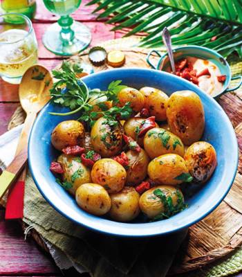 Barbecued spuds with chorizo mayo