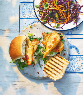 Parmesan chicken butties with red cabbage slaw