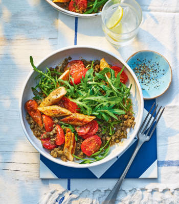 Summer sausage, lentil and roast tomato salad 