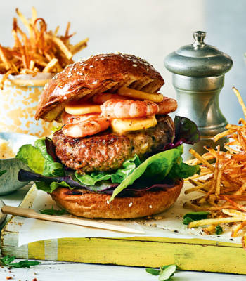 Pork and prawn burger with sriracha butter