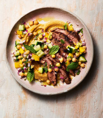 Moroccan-style lamb with warm houmous