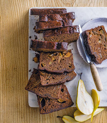 Sticky pear gingerbread loaf cake