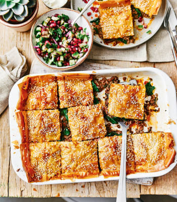 Egyptian filo pie with chopped salad