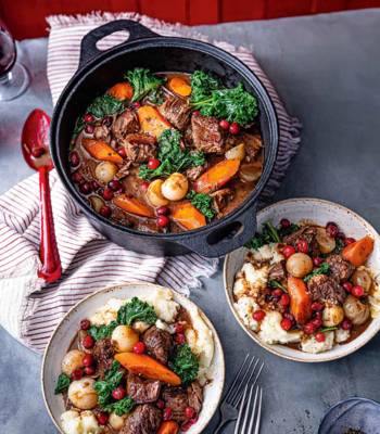 Spiced cinnamon beef stew with popping cranberries