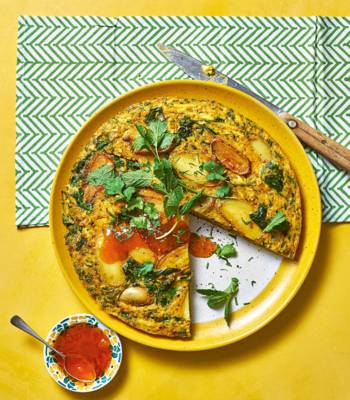 Curried Jersey Royal and paneer frittata
